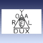 razítko, žalud s písmenem E v trojúhelníku, okolo text ROYAL DUX razítko, žalud s písmenem E v trojúhelníku, okolo text ROYAL DUX